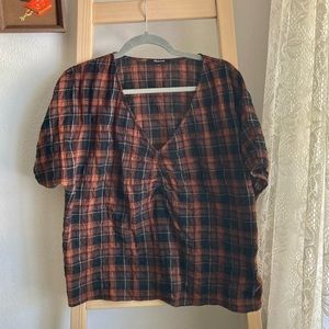 Madewell Plaid V Neck Top/Blouse